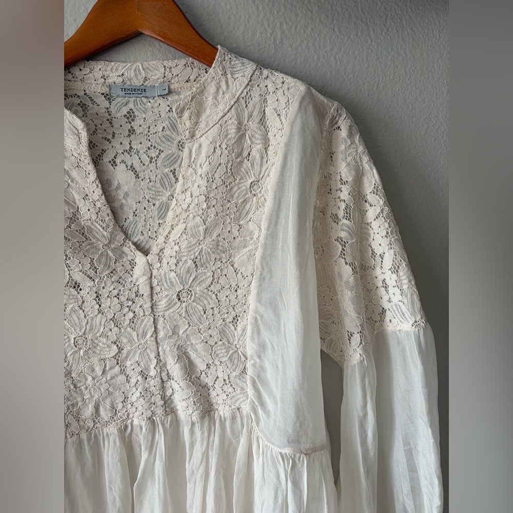 Tendenze Italian Silk and Lace Sheer Flowy Layered Blouse Cream Women Large - Picture 3 of 13